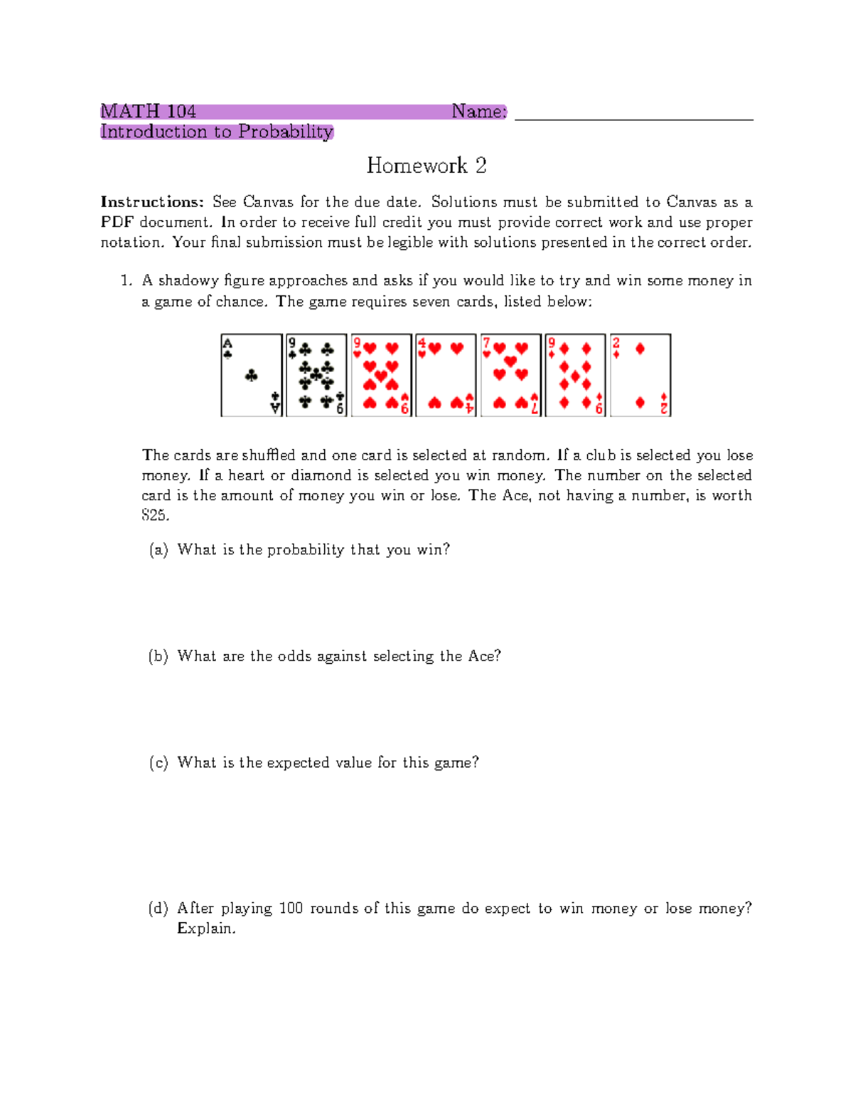 probability homework 2