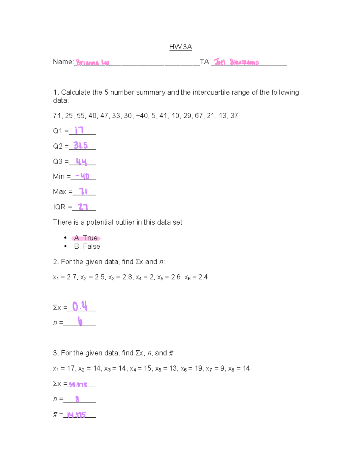 HW3A 2 - n/a - HW 3A Name:________________________________TA: 1 ...