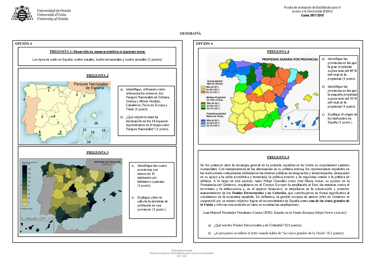 Ordinaria De 2018 - Examen Geo Ebau Asturias - Prueba De EvaluaciÛn De ...