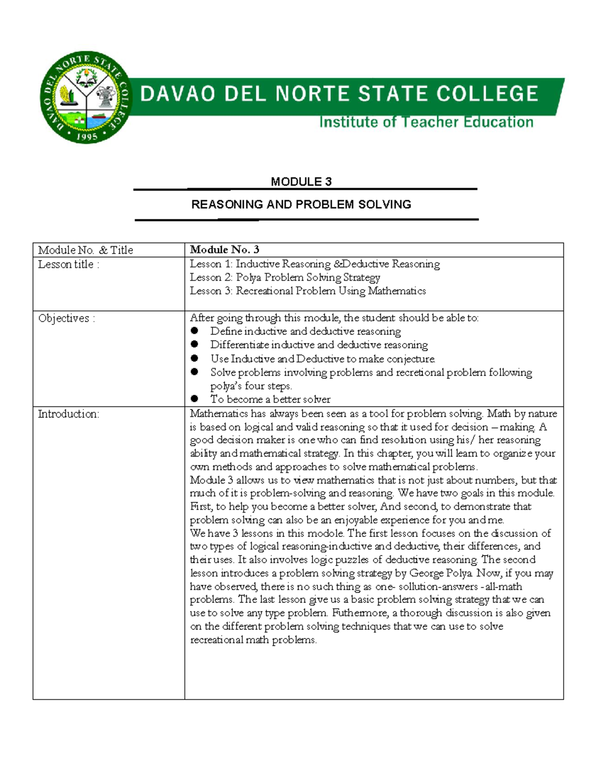 Lesson 3 Module - Inductive reasoning is a bottom-up approach, while ...