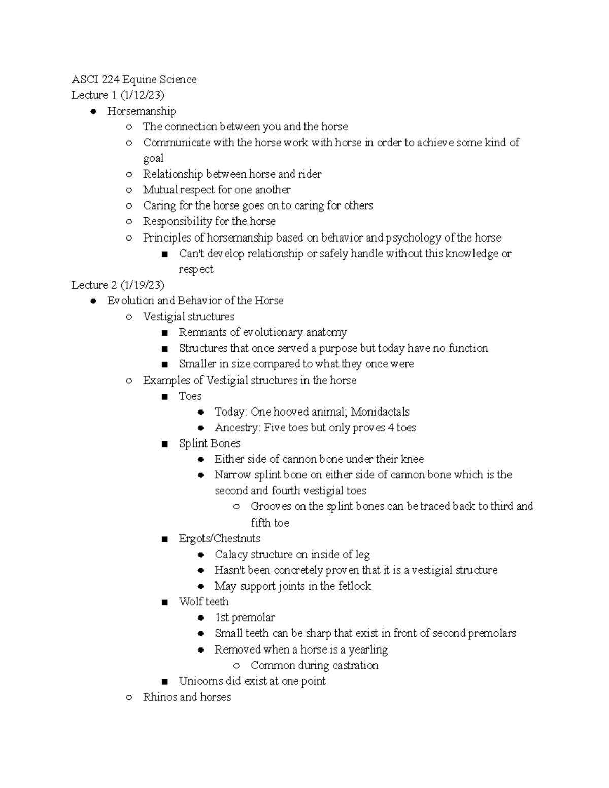 ASCI 224 pgs 1-20 - Notes for Cal Poly's Equine Science class ASCI 224 ...
