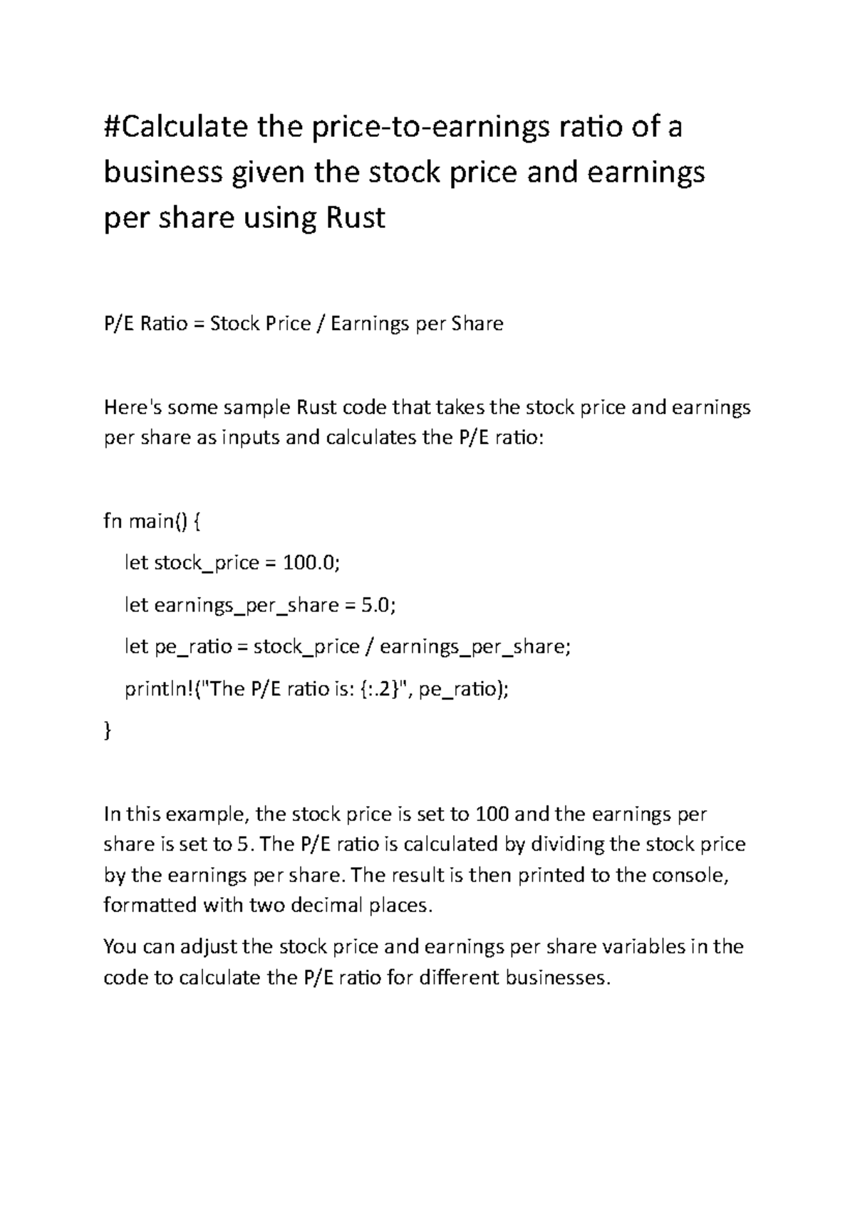 price-to-earning-rust-calculate-the-price-to-earnings-ratio-of-a