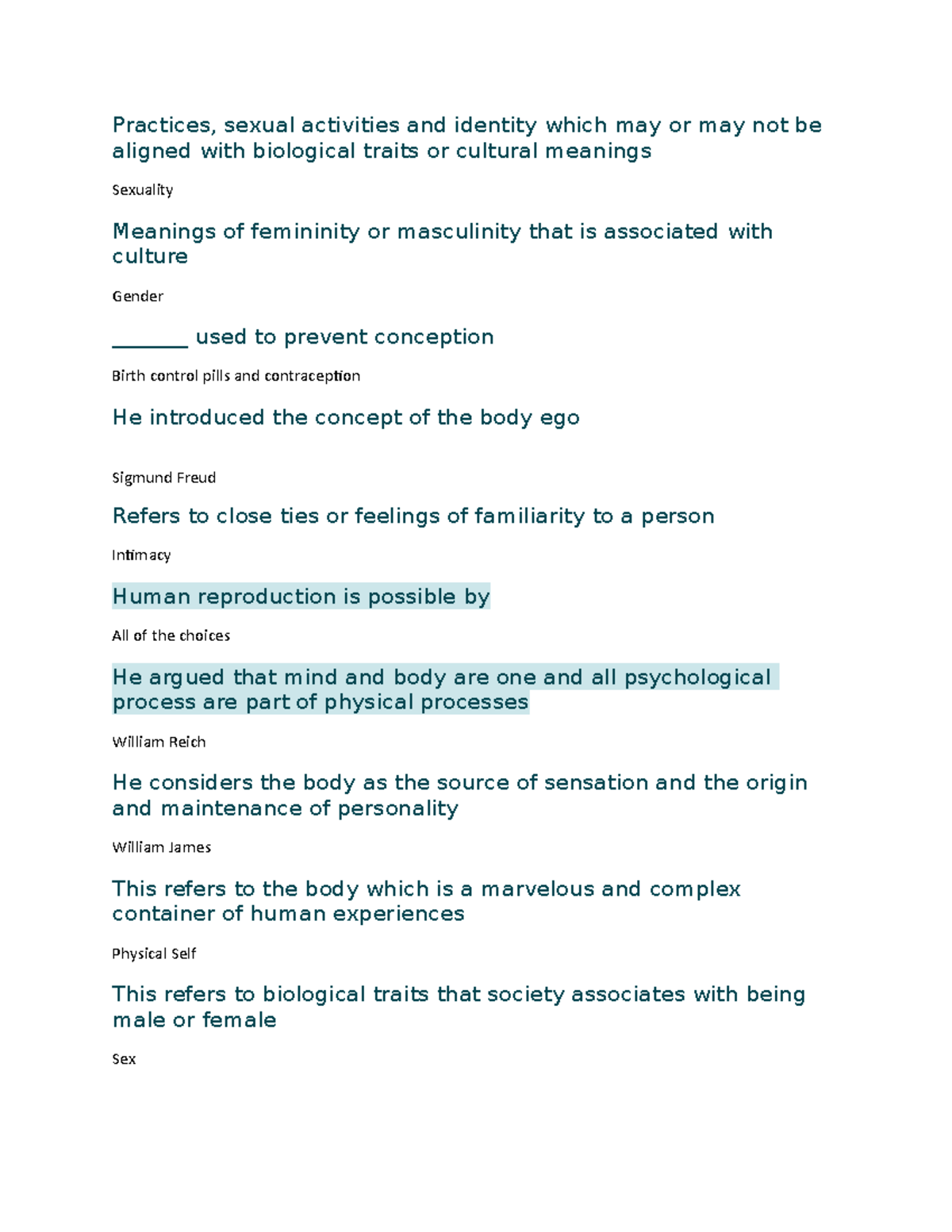 Understanding The Self Midterm Quiz 2 Q&A - Practices, Sexual ...