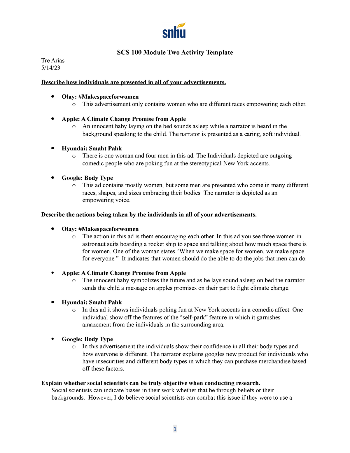 SCS 100 Module Two Activity Template SCS 100 Module Two Activity