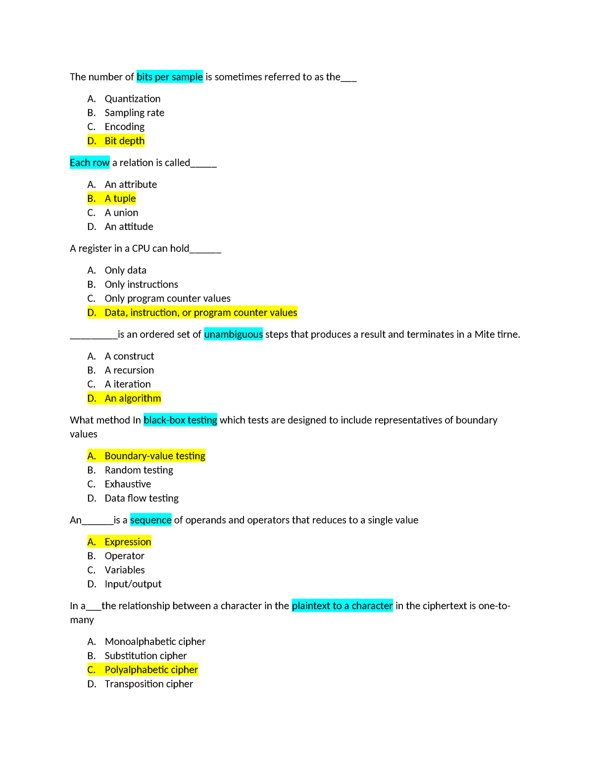 CSI104 - Summary Introduction To Computing - The Number Of Bits Per ...