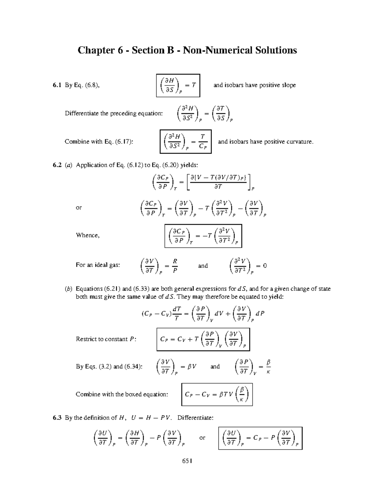 Chapter 6 B - 화공열역학 연습문제 - Chapter 6 - Section B - Non-Numerical ...
