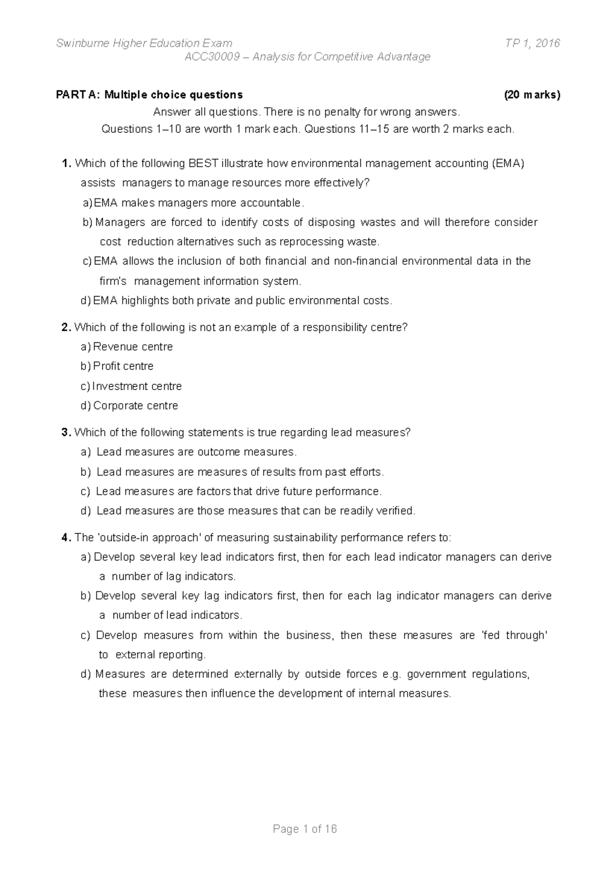 acc30009-tp1-2016-sample-exam-questions-part-a-multiple-choice