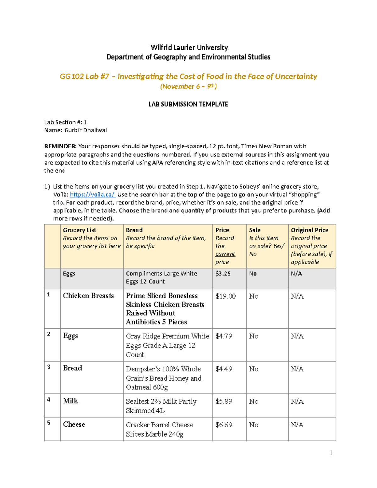 GG102 Lab 7 Lab 7 Wilfrid Laurier University Department of