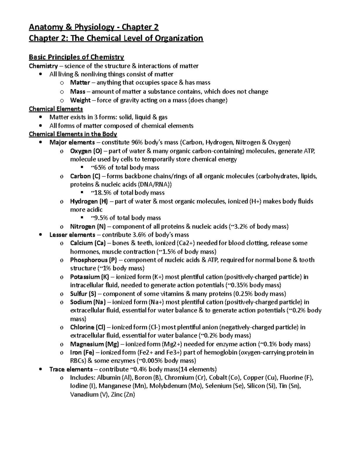 Chapter 2 The Chemical Level Of Organization Anatomy Physiology 