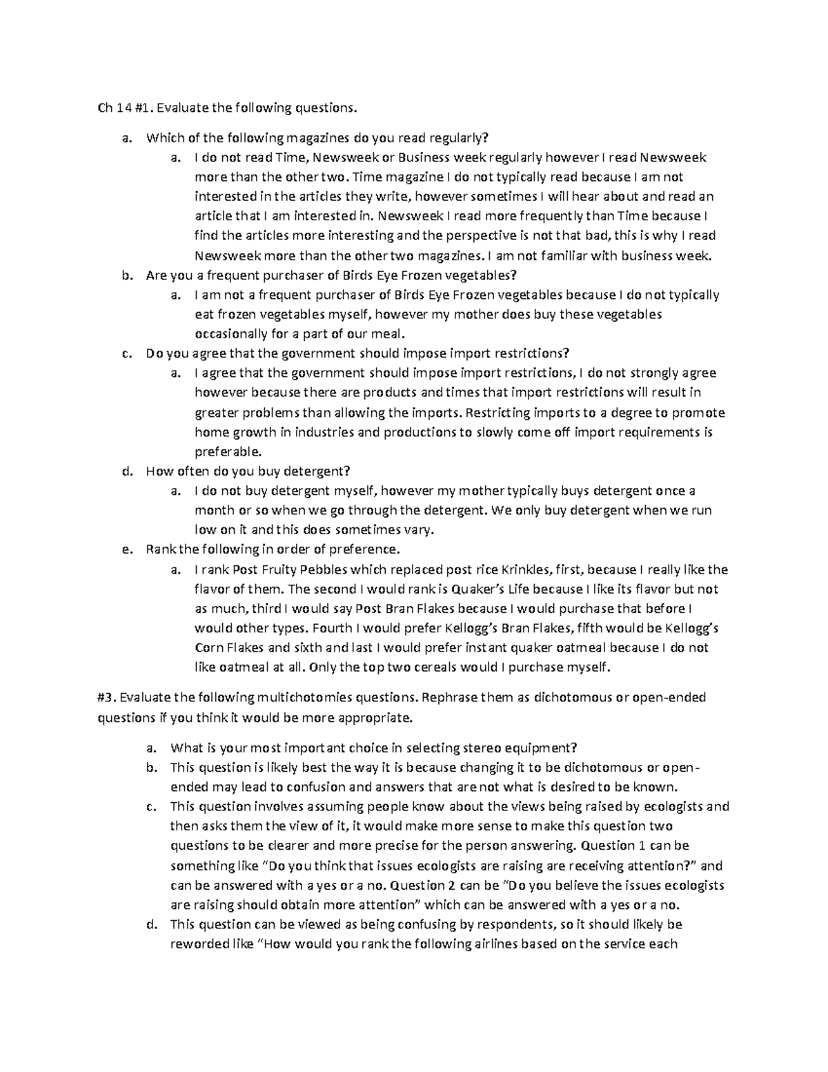 Assignment Four - Week 4 Homework, Chapters 14,15, 16, And 17. - Ch 14 ...