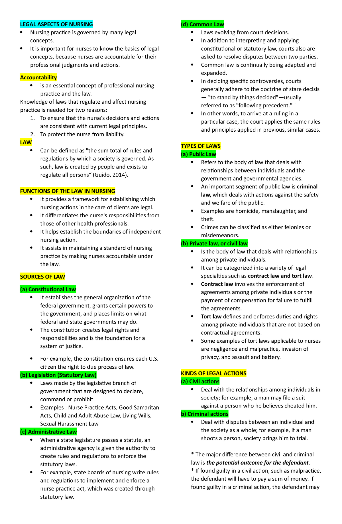 Week-14 - Notes - LEGAL ASPECTS OF NURSING Nursing Practice Is Governed ...