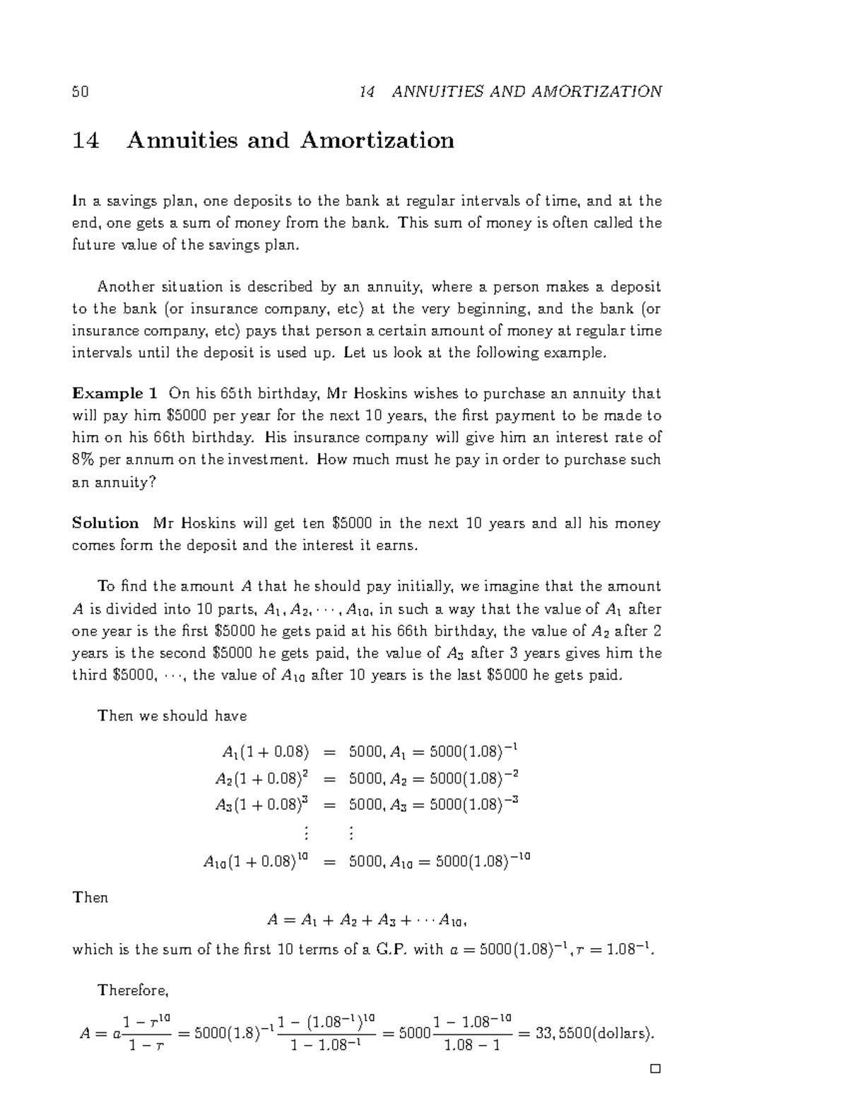 MATH120 Lecture Notes 14 - Annuities and amortization - 50 14 ANNUITIES ...