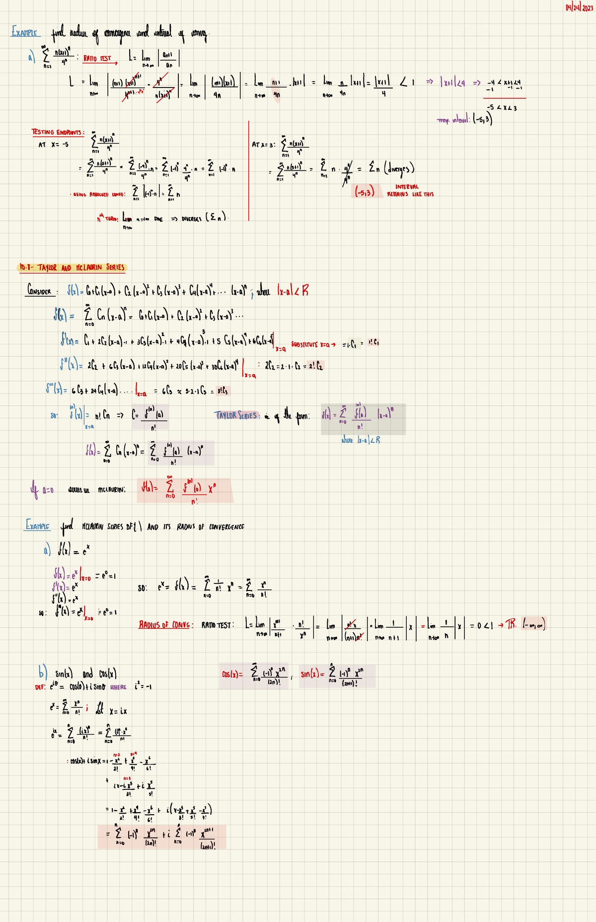 Math 21200 - ccccccccccccc - 04/24/ Example find made of convergence ...