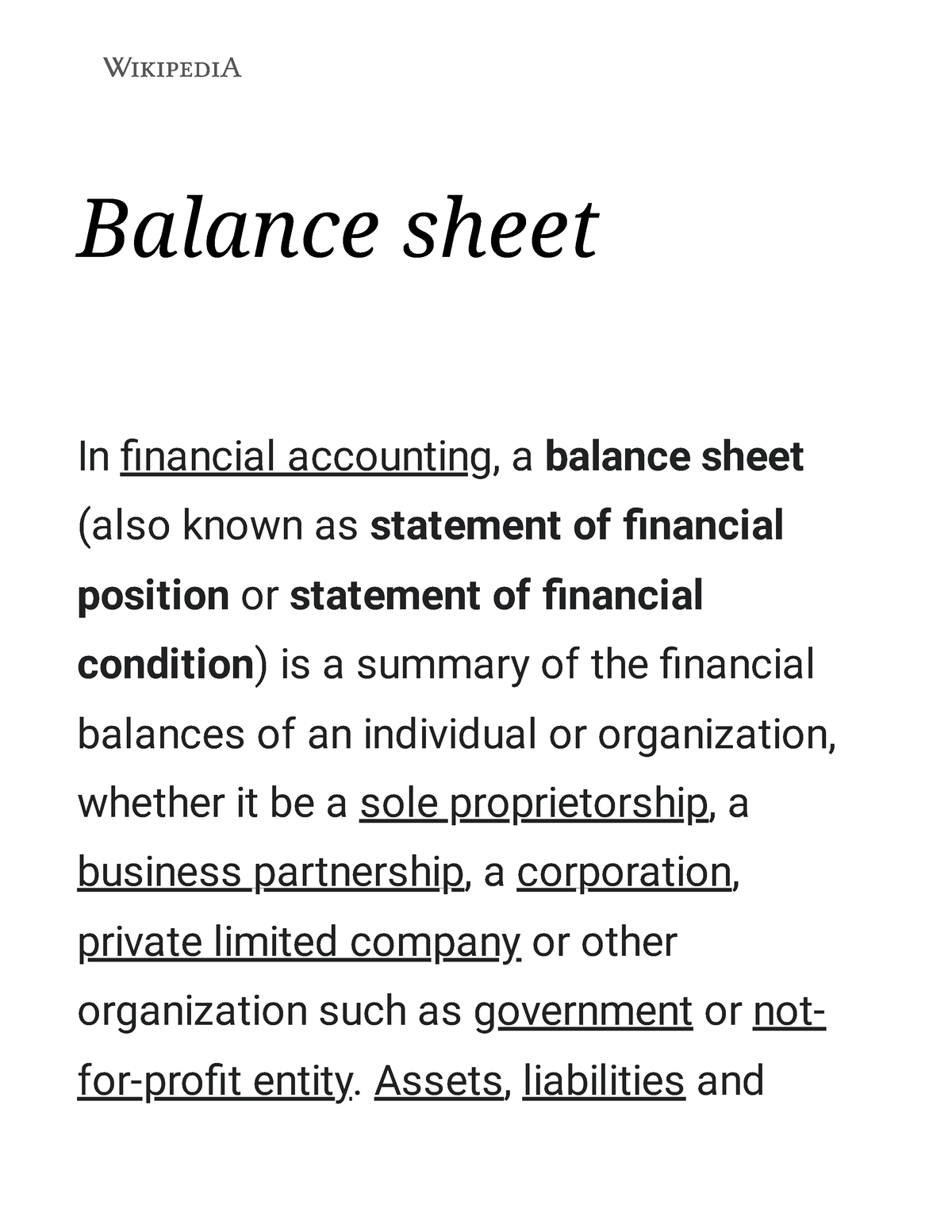 Balance sheet - Useful - Balance sheet In financial accounting, a ...