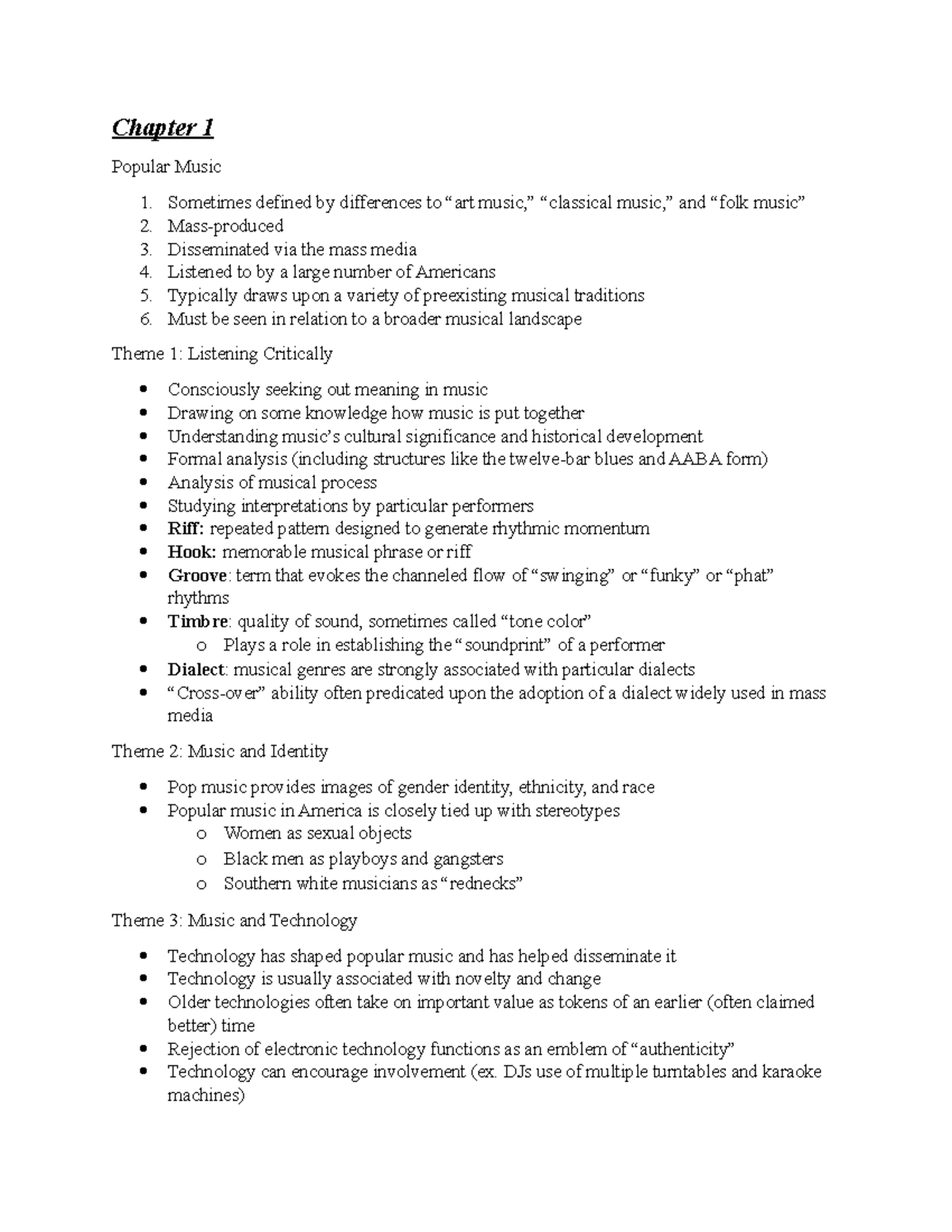 Module 1 Study Guide - Chapter 1 Popular Music Sometimes defined by ...