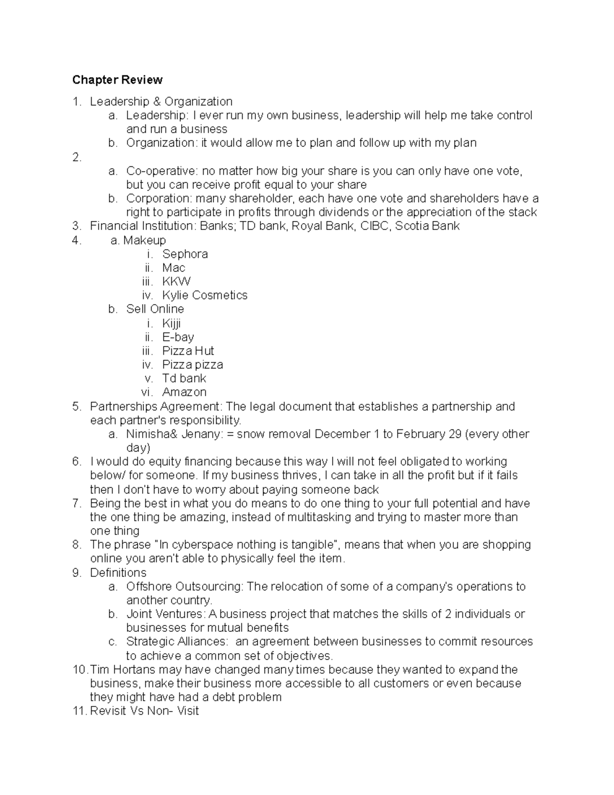 Unit2 - Lecture notes 5-9 - Chapter Review Leadership & Organization a ...