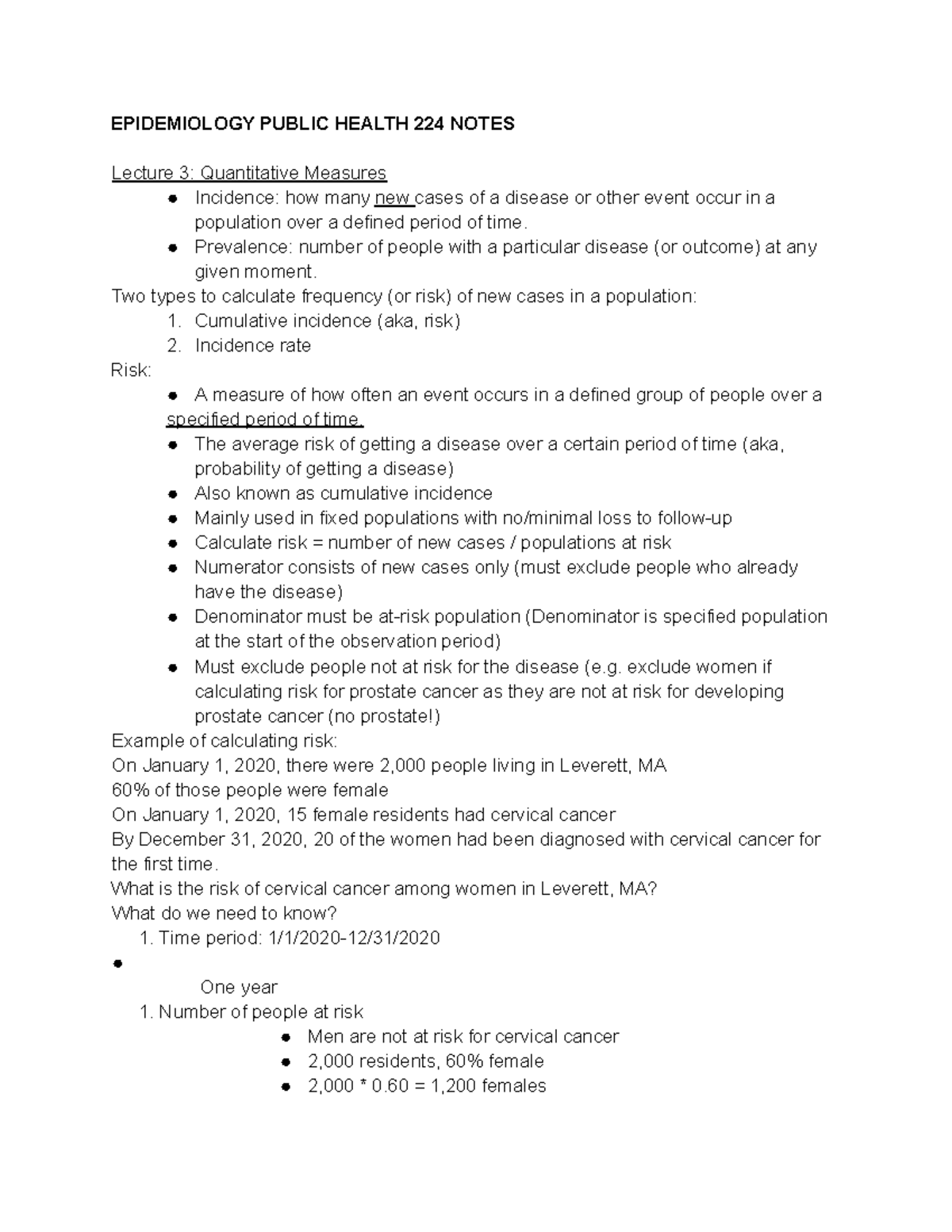 224 Lecture 3 - EPIDEMIOLOGY PUBLIC HEALTH 224 NOTES Lecture 3 ...