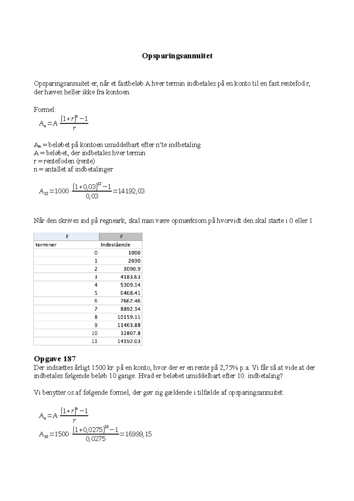 Opsparing & Gældsannuitet - Formler, Noter Og Opgave Eksempler ...