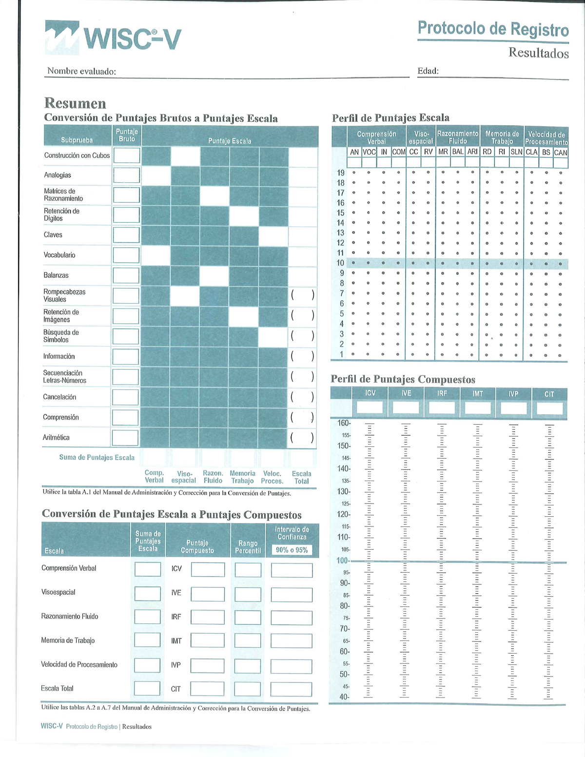 Protocolo WISC V HOJA DE Resultados CDS 571 Studocu