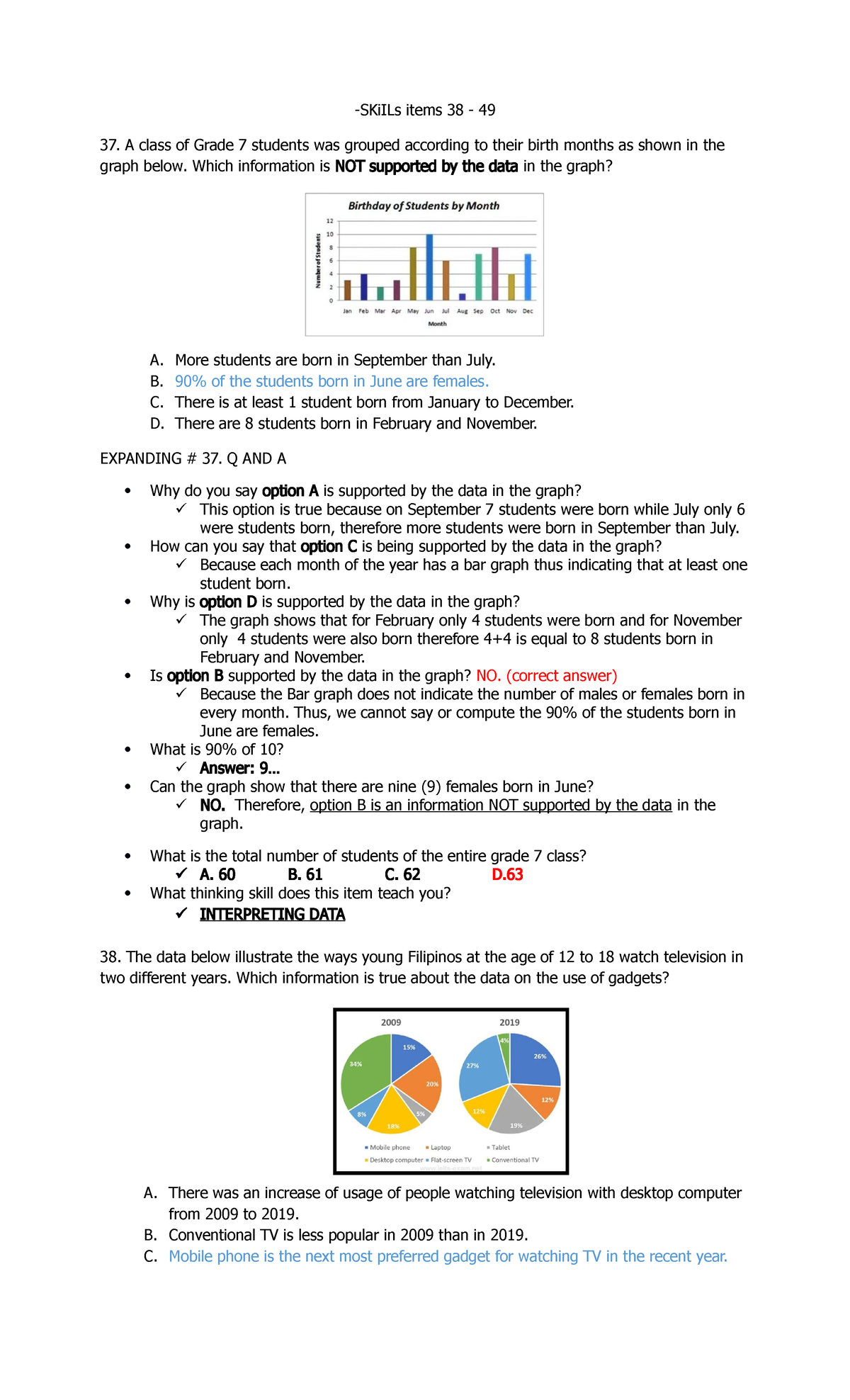 Grade-10-Project-Skills rev -SKiILs items 38 - 49 A class of Grade 7 ...