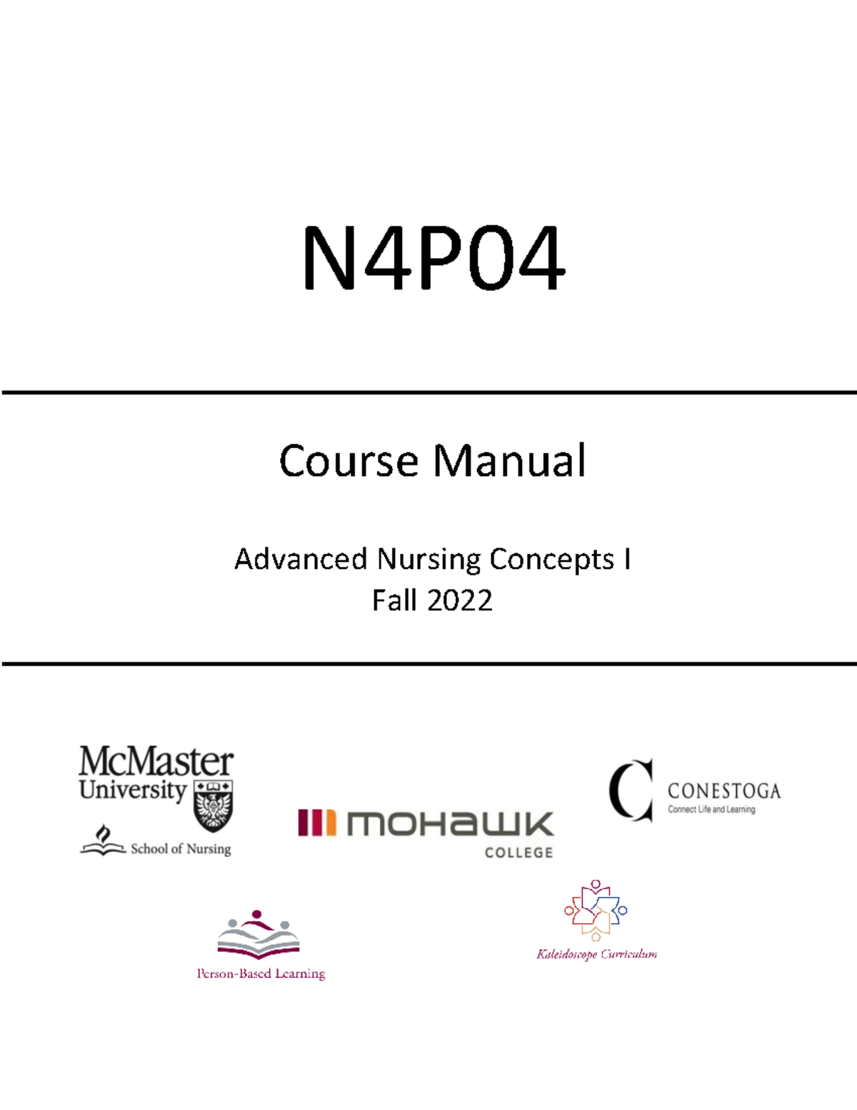 N4P04 Course Manual for Fall 2022 - N4P Course Manual Advanced Nursing ...