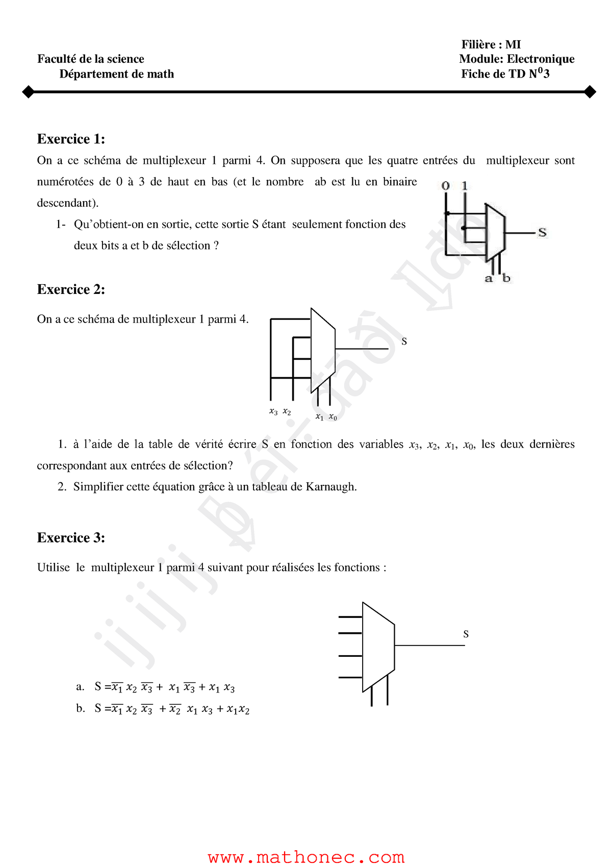 Td3 Module: Electronique - 𝑥 1 𝑥 0 Filière : MI Faculté De La Science ...