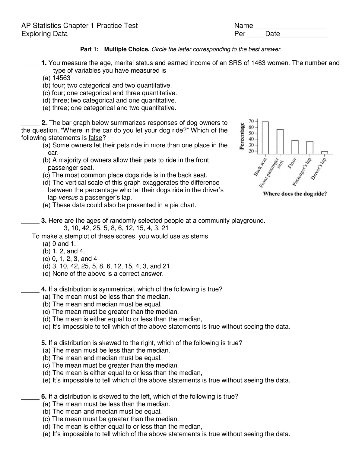 Stats 1 Practice Test - AP Statistics Chapter 1 Practice Test Name ...