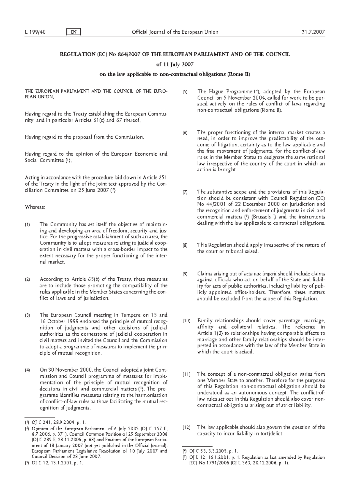 Rome II regulation - REGULATION (EC) No 864/2007 OF THE EUROPEAN ...