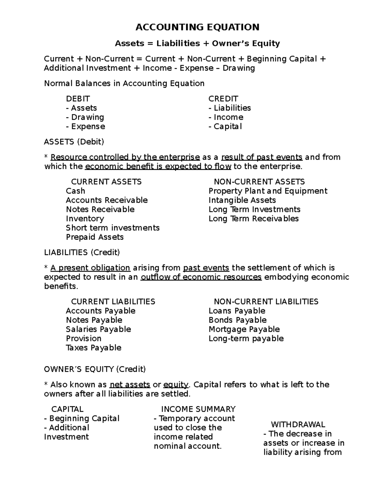 FAR 1 Lessons - Eme lang - ACCOUNTING EQUATION Assets = Liabilities ...