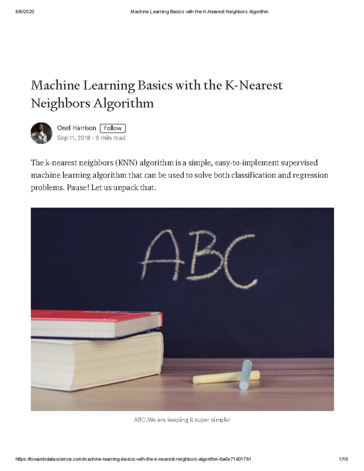 Machine Learning Basics with the K-Nearest Neighbors Algorithm ...