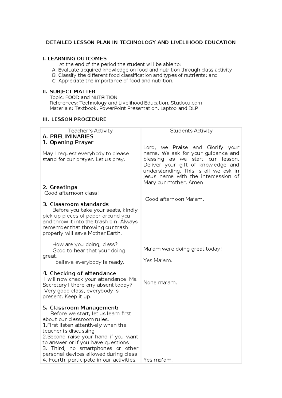 Detailed Lesson PLAN IN TLE - DETAILED LESSON PLAN IN TECHNOLOGY AND ...