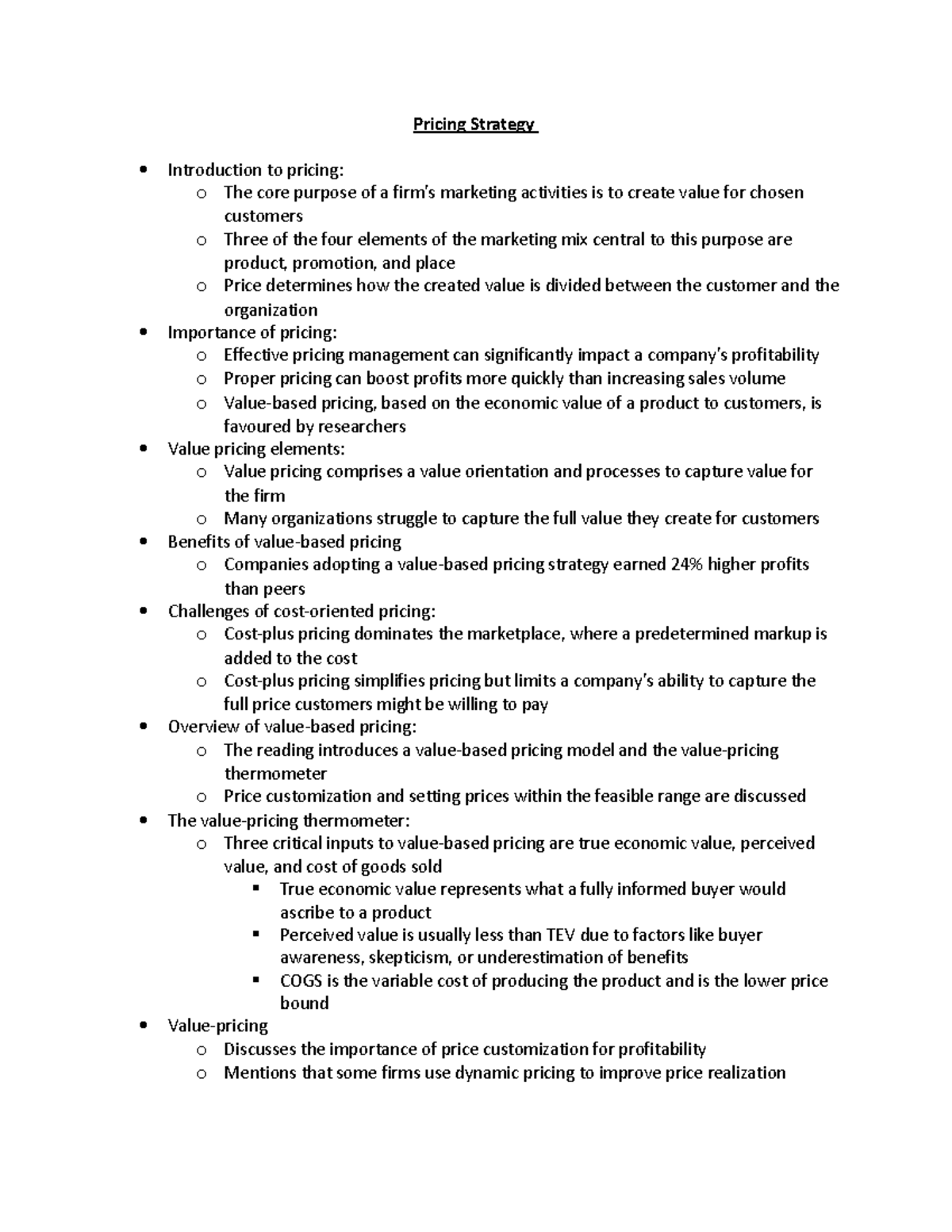Pricing Strategy - Pricing Strategy Introduction to pricing: o The core ...