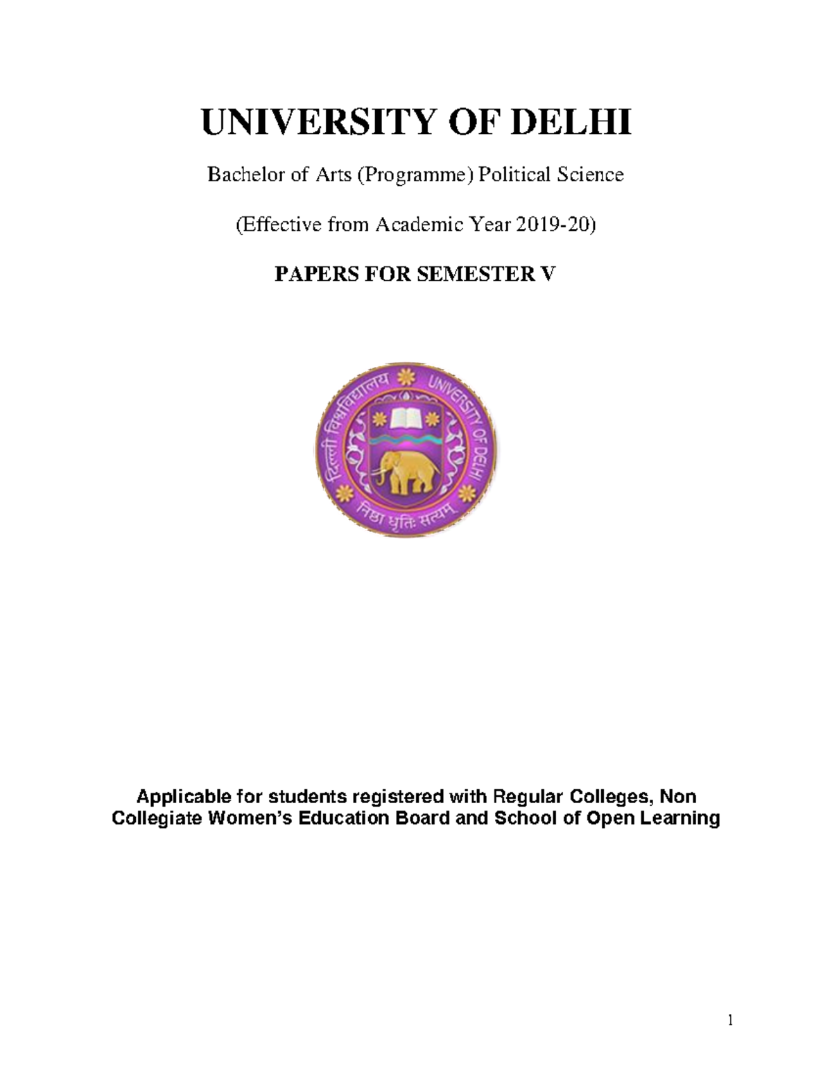 BA Programme Political Science Semester V LOCF - UNIVERSITY OF DELHI ...