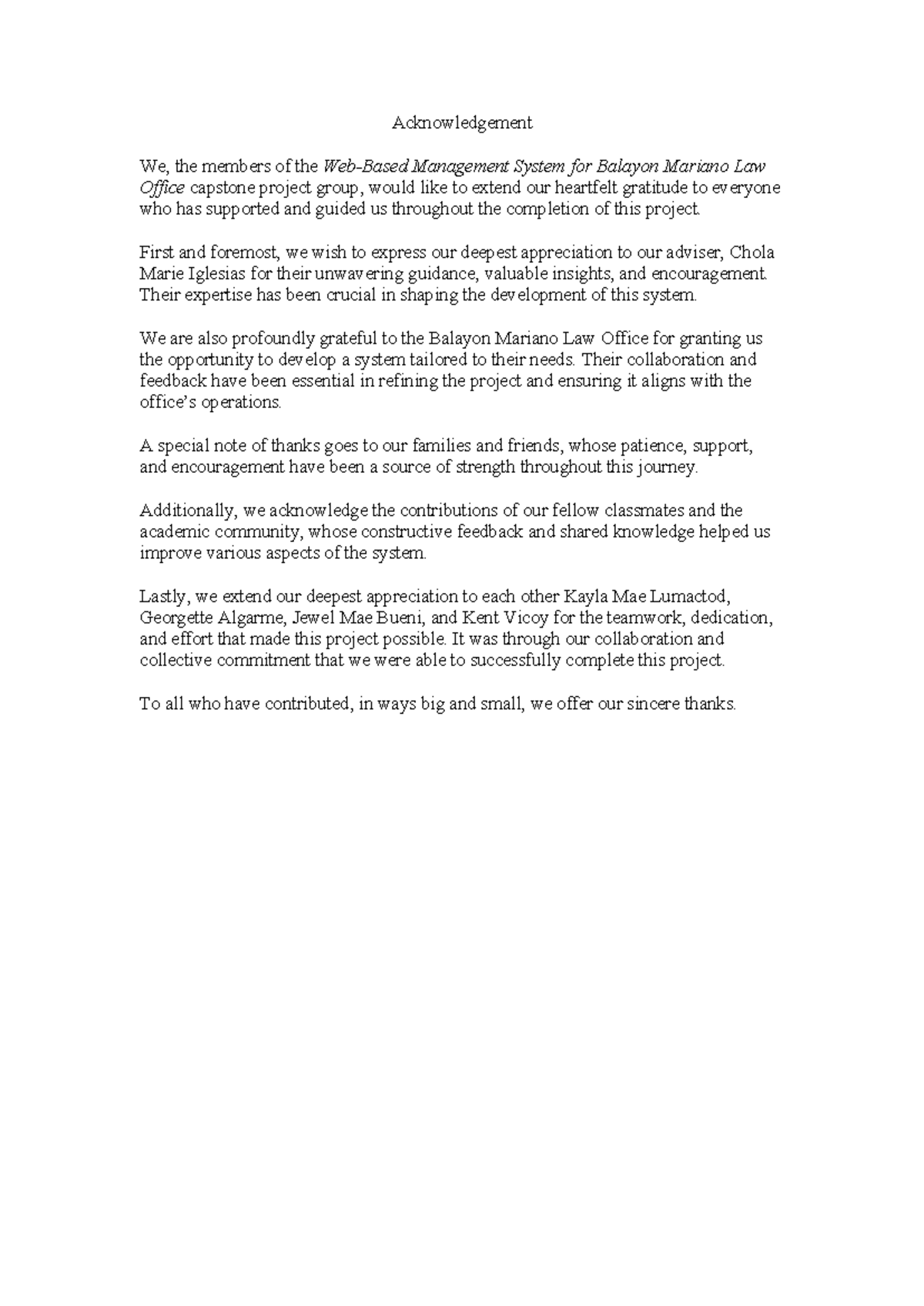 Acknowledgement - QUIZ - Acknowledgement We, the members of the Web ...