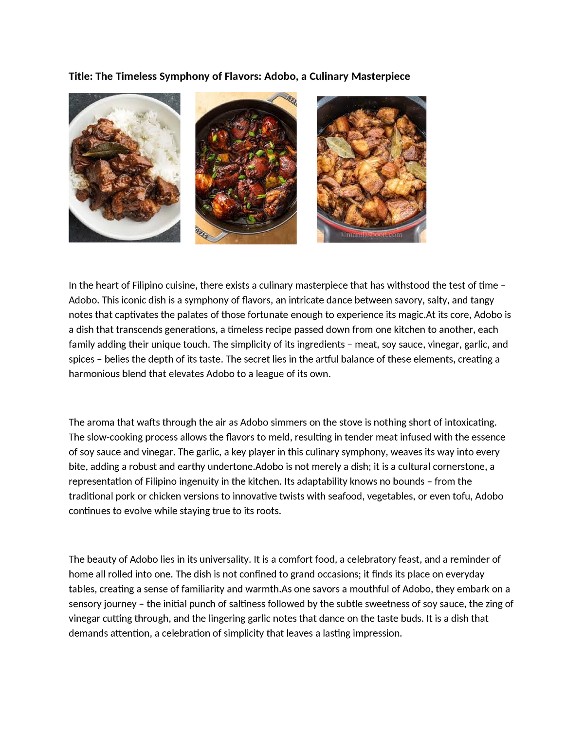 food writing essay about adobo
