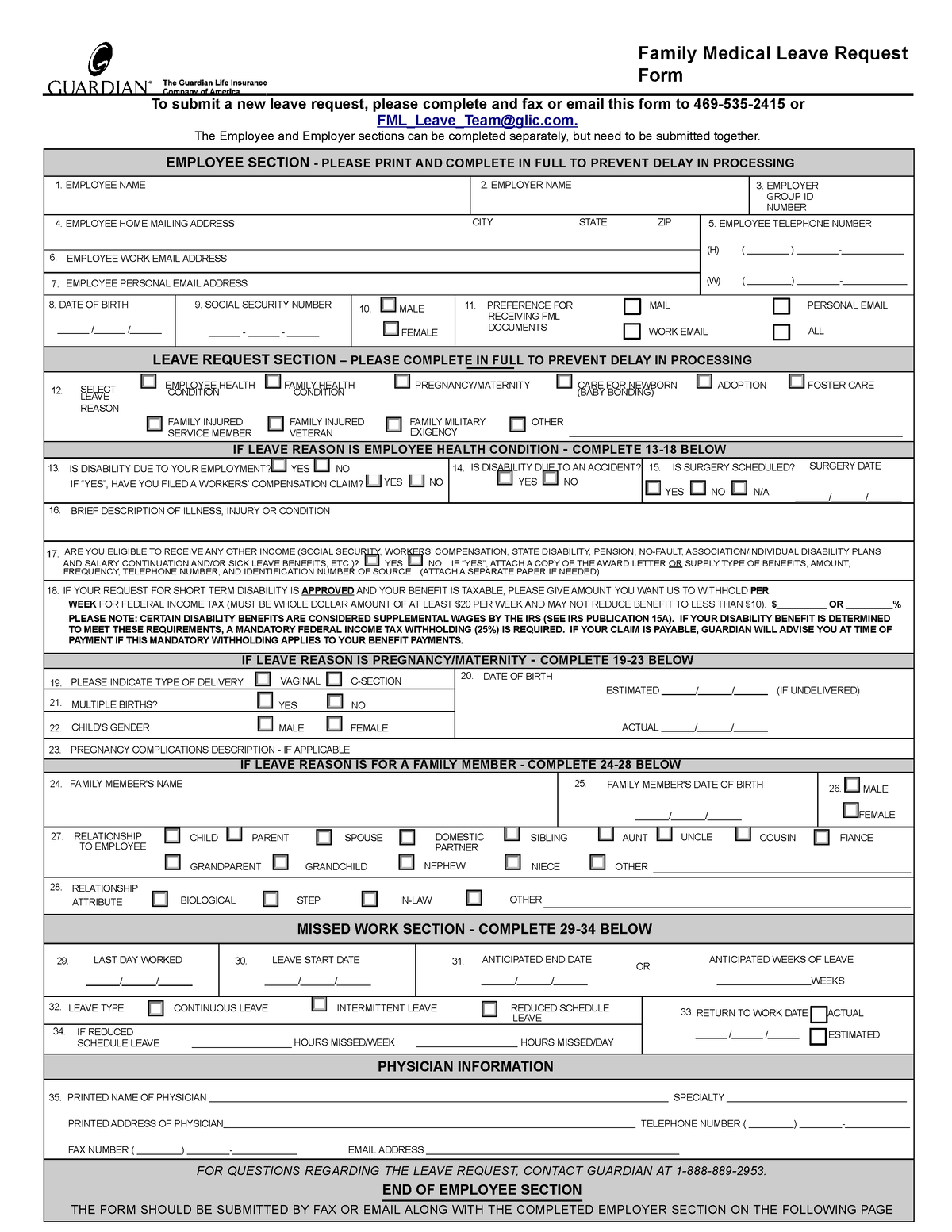 FMLA Request Form - Notes - Family Medical Leave Request Form To submit ...