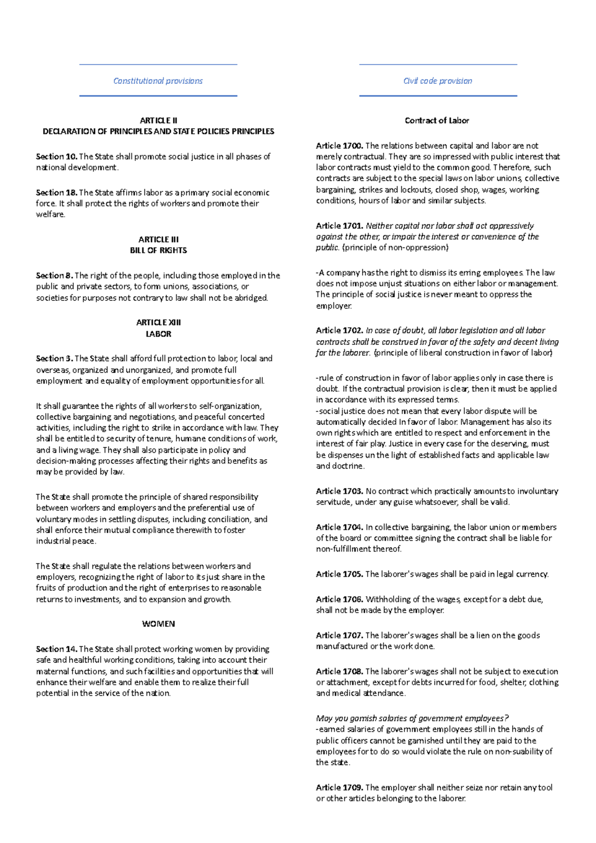 Statutory Basis Constitutional provisions ARTICLE II DECLARATION OF