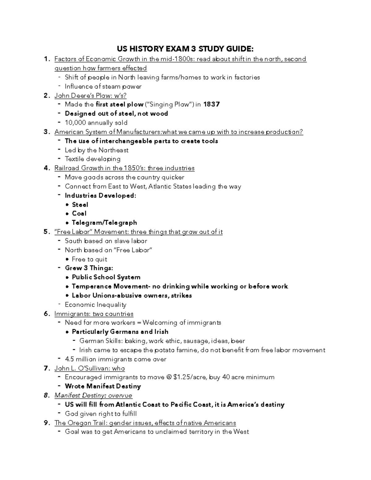 US History Exam 3 Study Guide US HISTORY EXAM 3 STUDY GUIDE 1