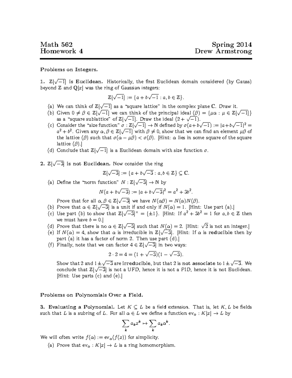 Spring 14, hw 4 - homework - Math 562 Spring 2014 Homework 4 Drew ...