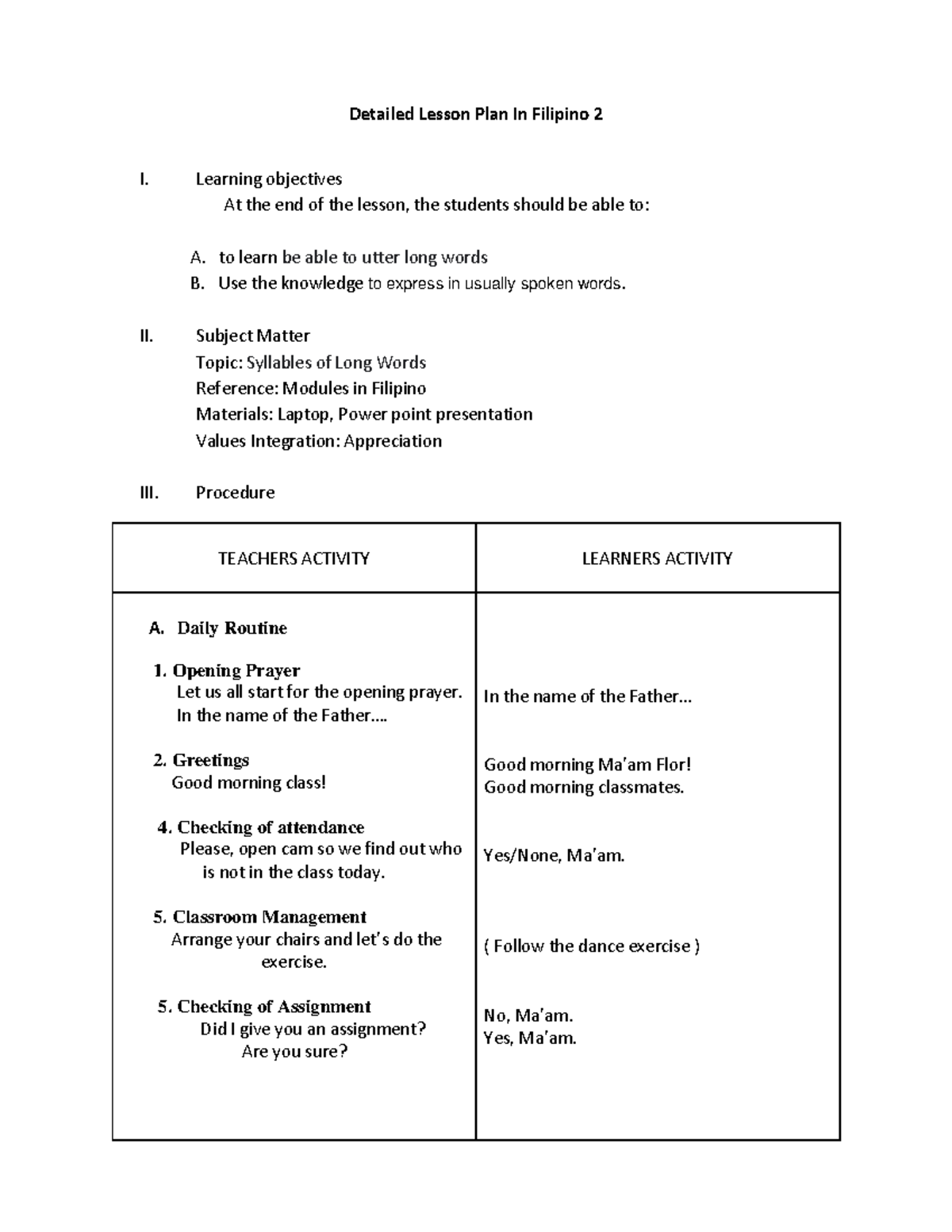 Learning Objectives In Lesson Plan Tagalog