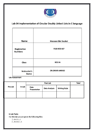 Lab 01 Revision of C Concepts - Lab 01 Revision of programming concepts ...