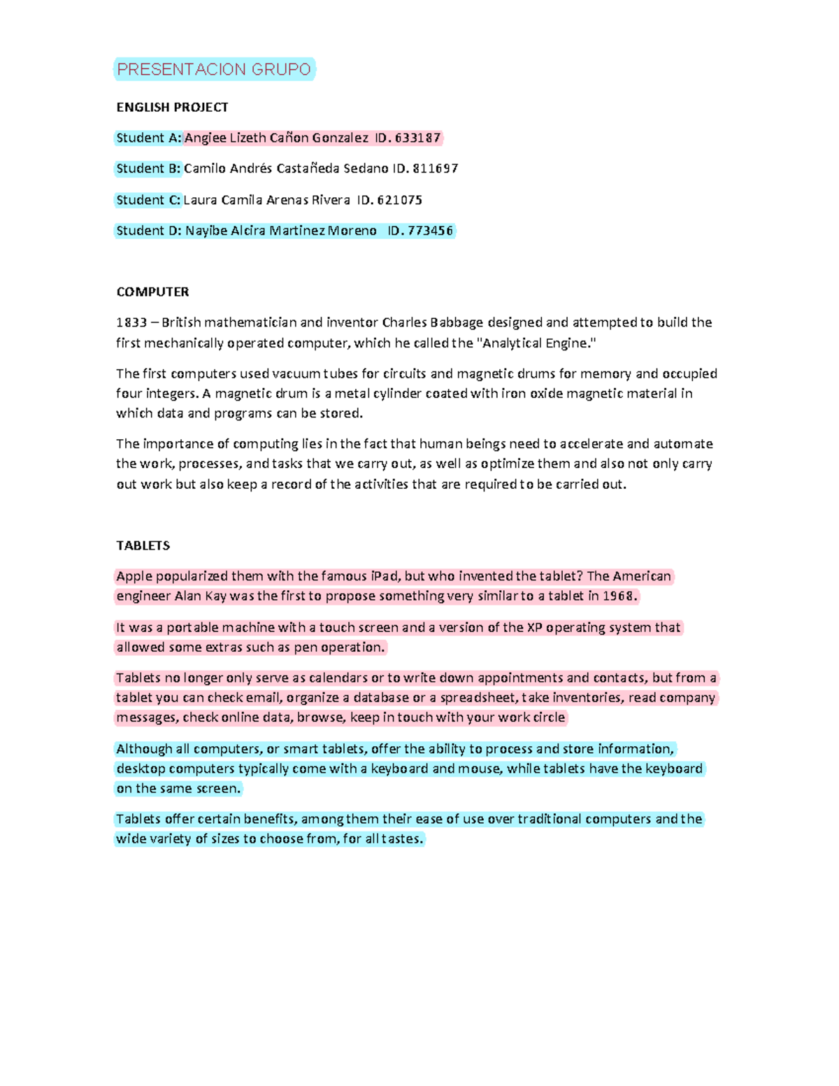 English Project 2 - ENGLISH PROJECT Student A: Angiee Lizeth Cañon ...