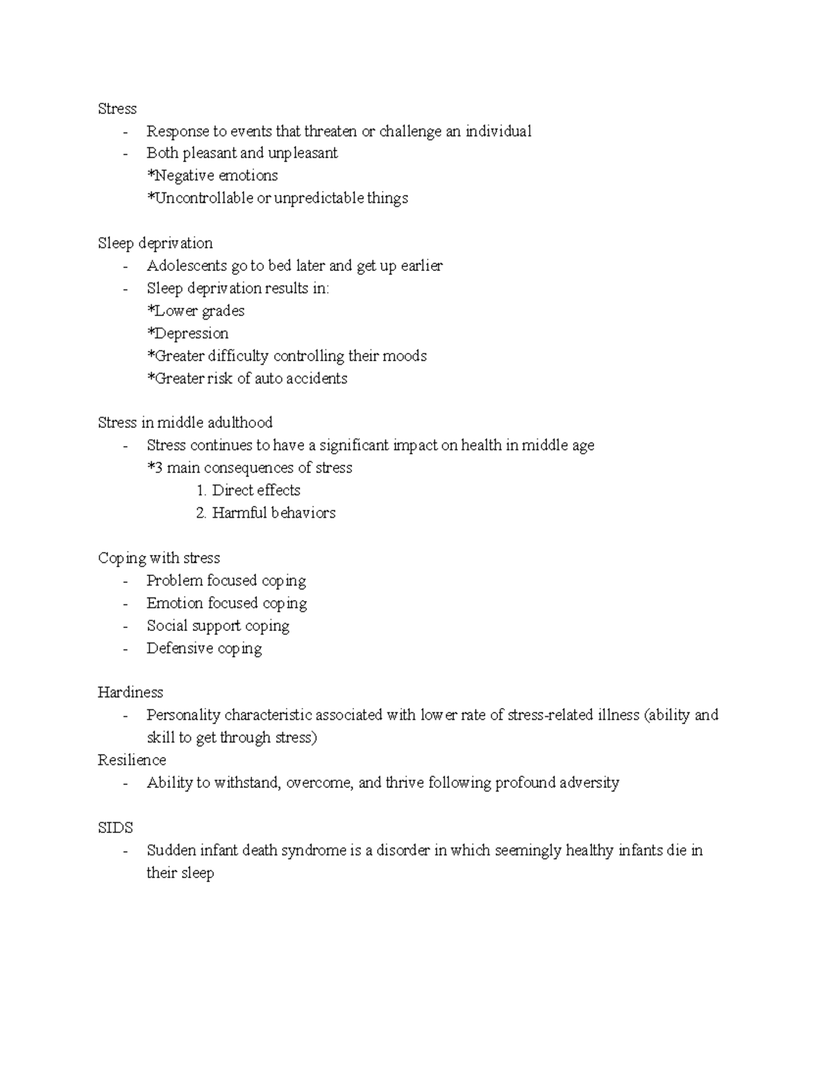 Chapter 4 Health and Wellness Stress Response to events that