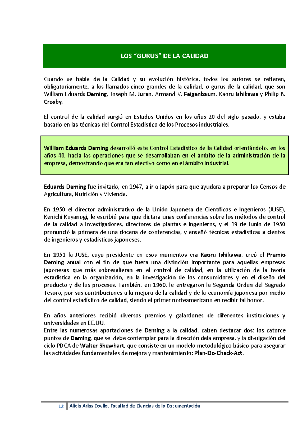 Lectura Los 5 Grandes Gurús De La Calidad - LOS “GURUS” DE LA CALIDAD ...