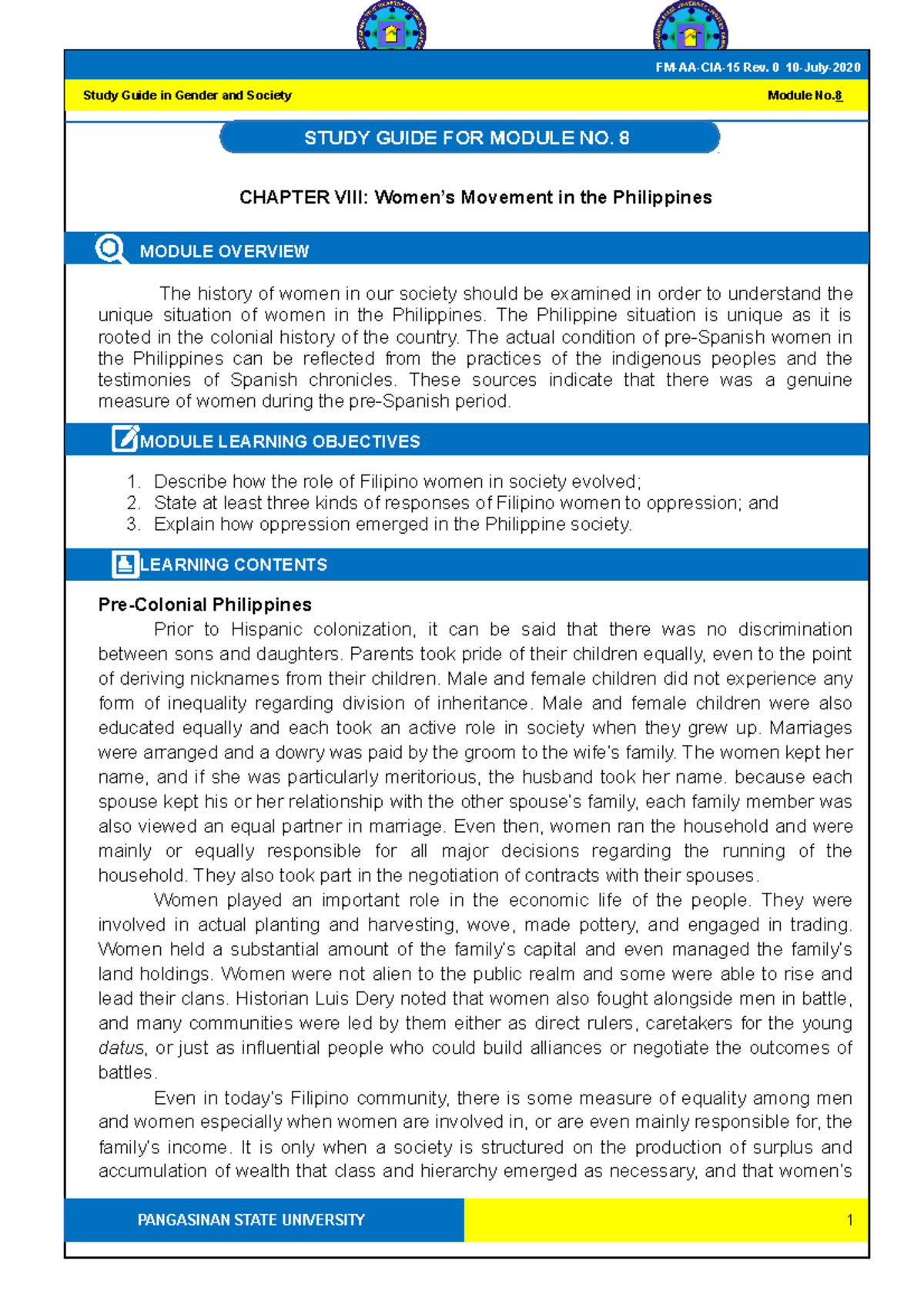 - Lecture notes 8-10 - Gender and Society - PangSU - Studocu