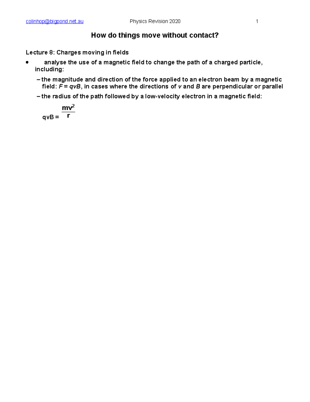 Lecture 8 Moving charges in fields and DC motors 2021 - How do things ...