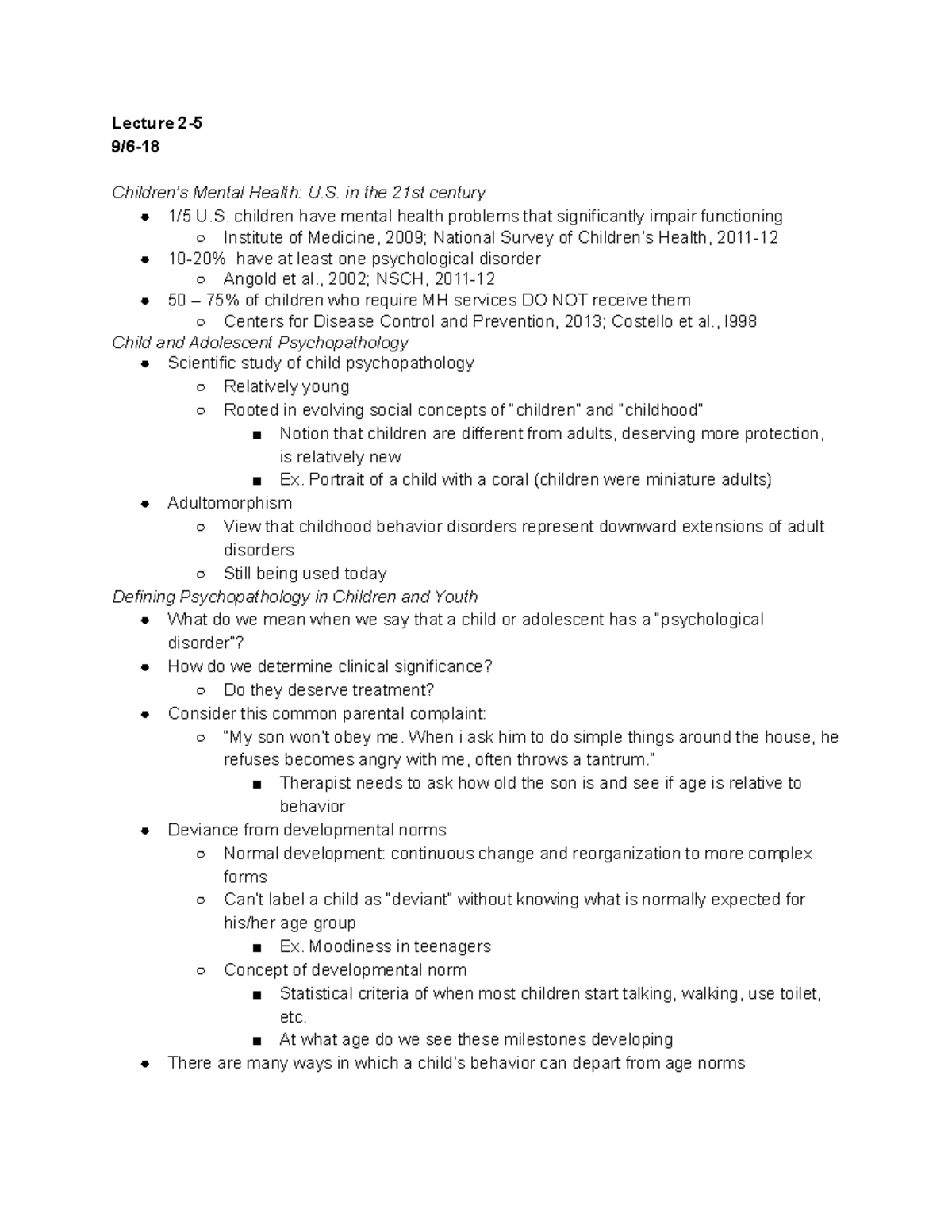 Psych 373 Lecture 2-5 - Lecture 2- 9/6- Children’s Mental Health: U. in ...