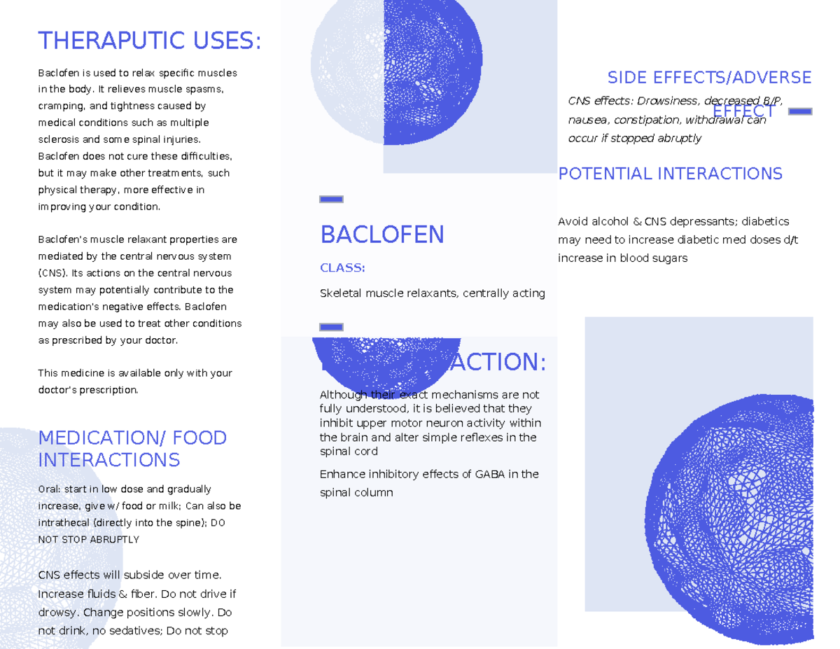 Education Pamphlet - THERAPUTIC USES: Baclofen is used to relax ...