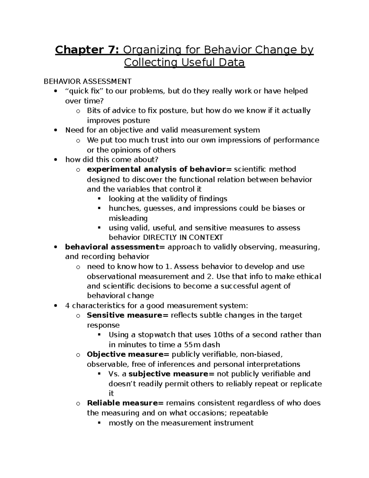 Chapter 7 notes - Chapter 7: Organizing for Behavior Change by ...