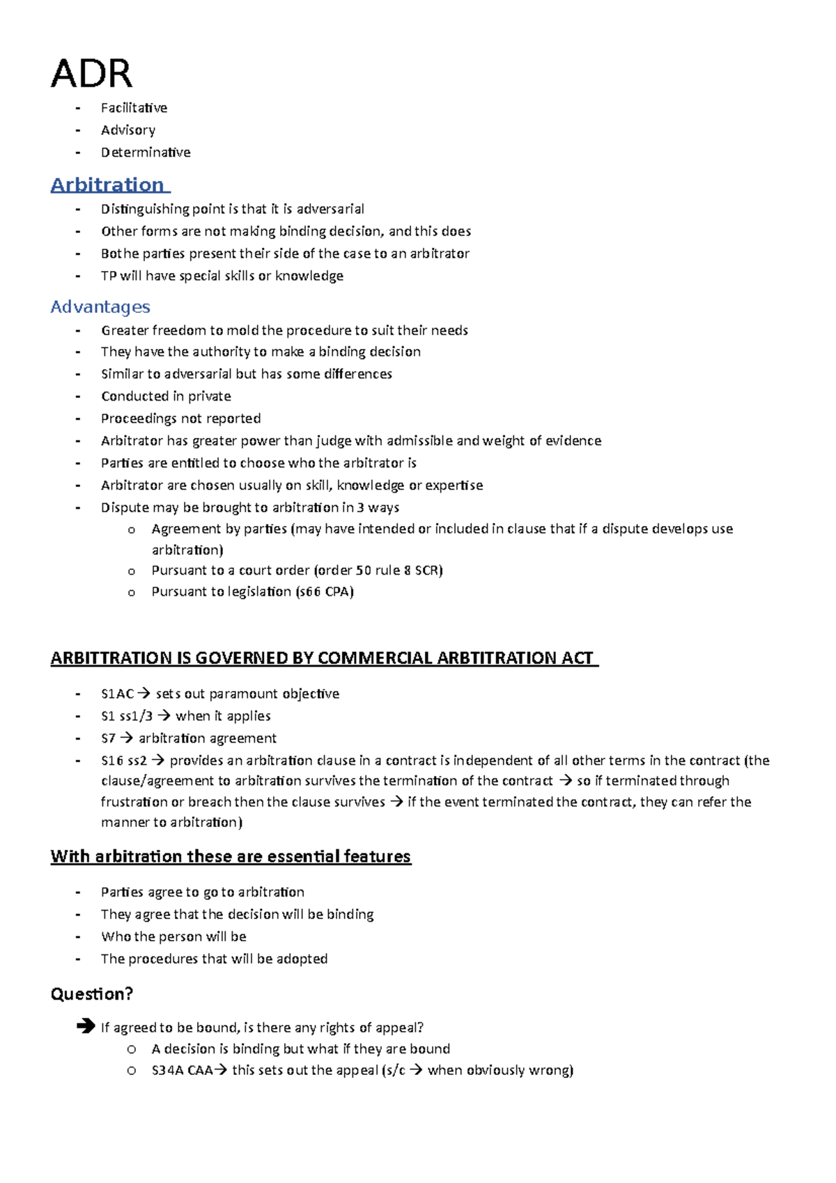 ADR - Week 11 Lecture Notes - ADR - Facilitative Advisory Determinative ...